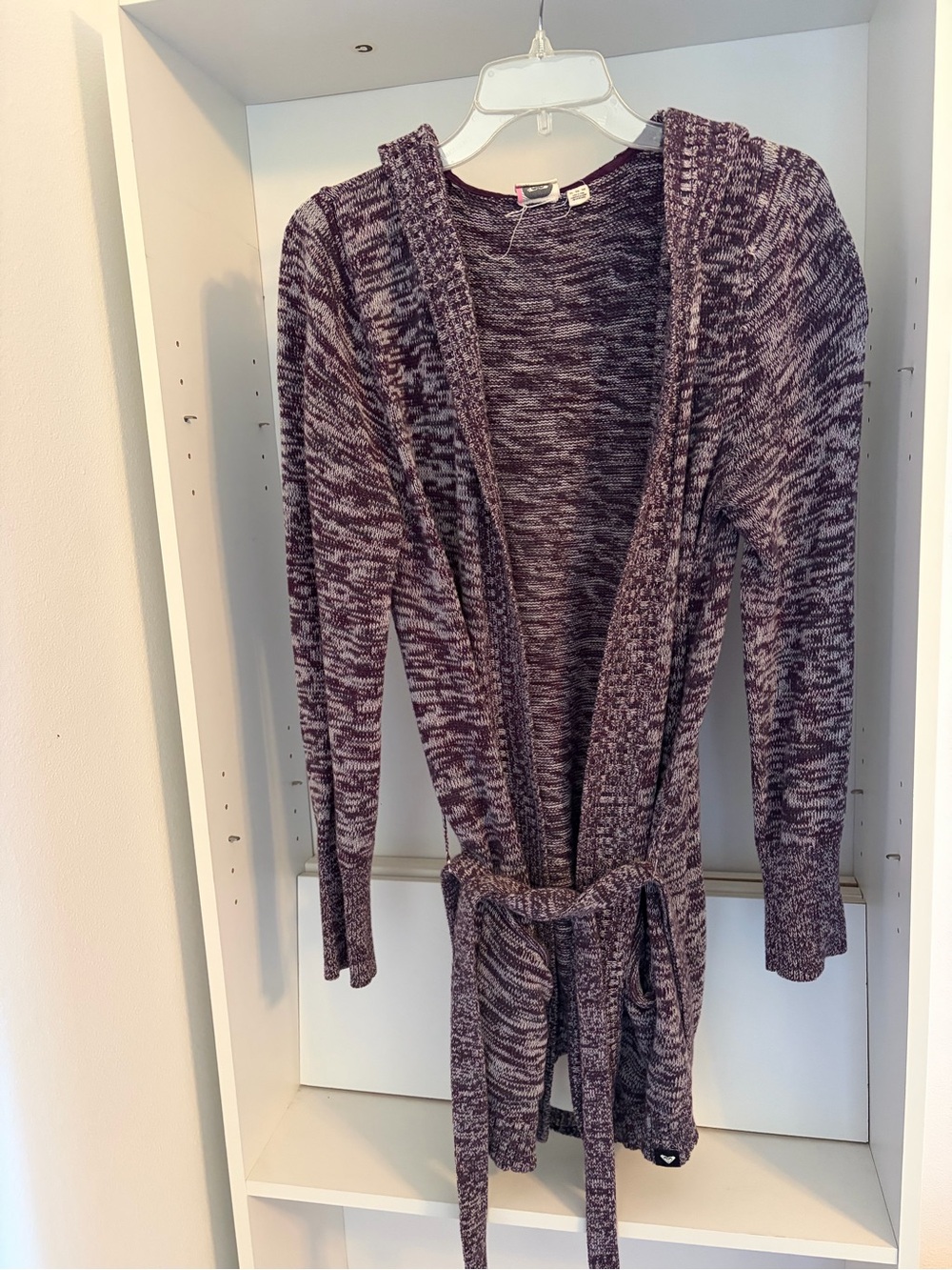 Cozy Marled Hooded Cardigan Sweater - Purple
